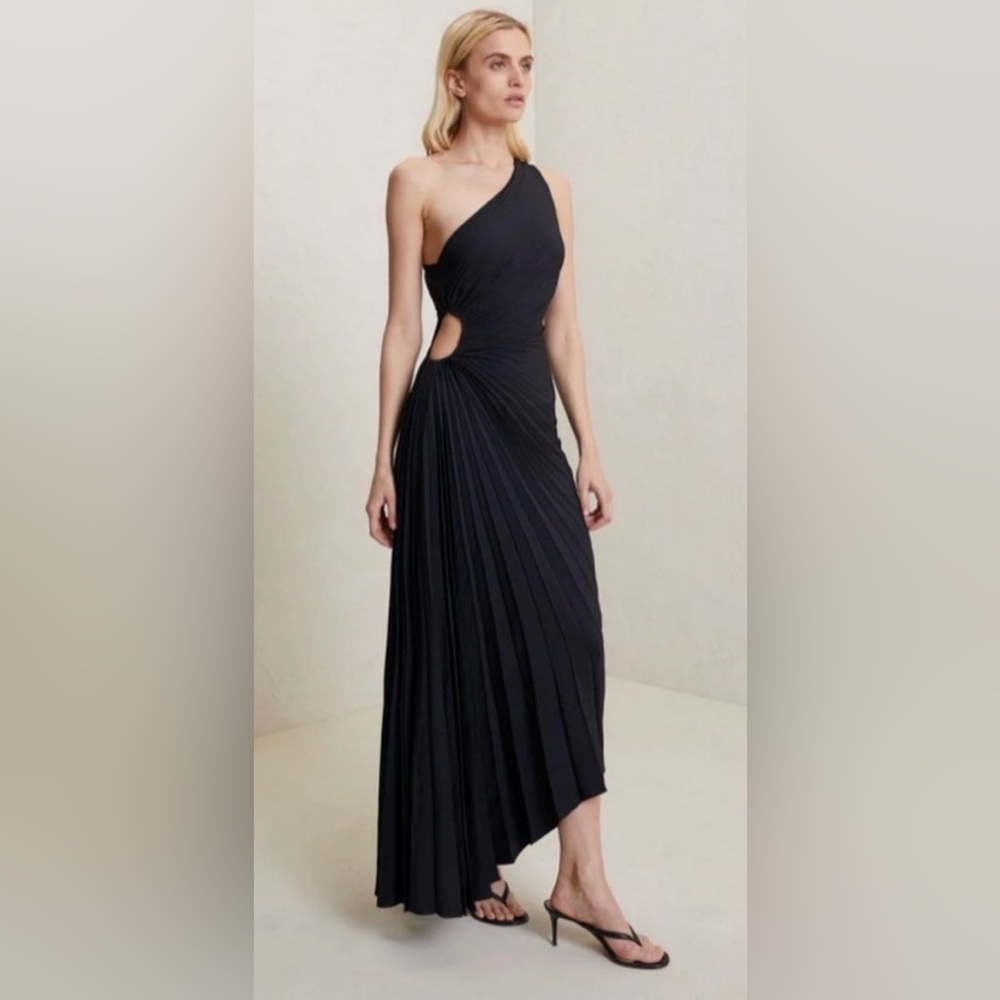 OPT Black pleated one shoulder cutout dress S NWT $185 - Picture 2 of 4